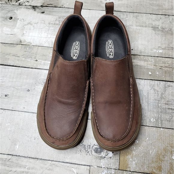Keen mens genuine leather slip on loafers brown main image 6